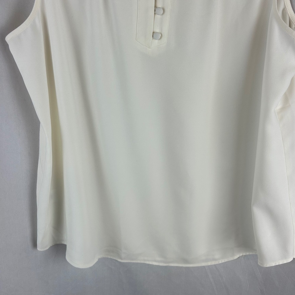 Loft Outlet Women Cream Ruffle Neck Sleeveless Blouse LP White Button Front - Picture 4 of 7